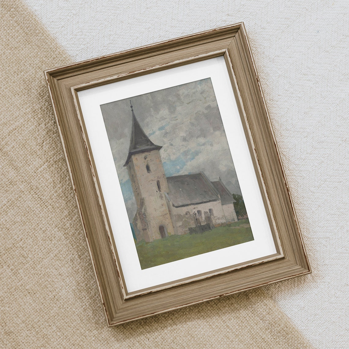 Country Church Art Print Unframed Church Painting Original Print Minimalist Landscape French Country Art Small Church Shelf Art Print - Image 2