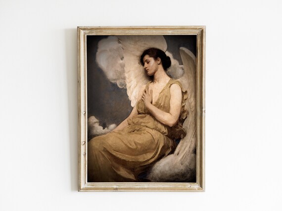 Moody Angel Print Vintage Portrait Painting Antique Dark Academia Wall Decor Fine Art Premium Matte Vertical Posters Ready To Hang