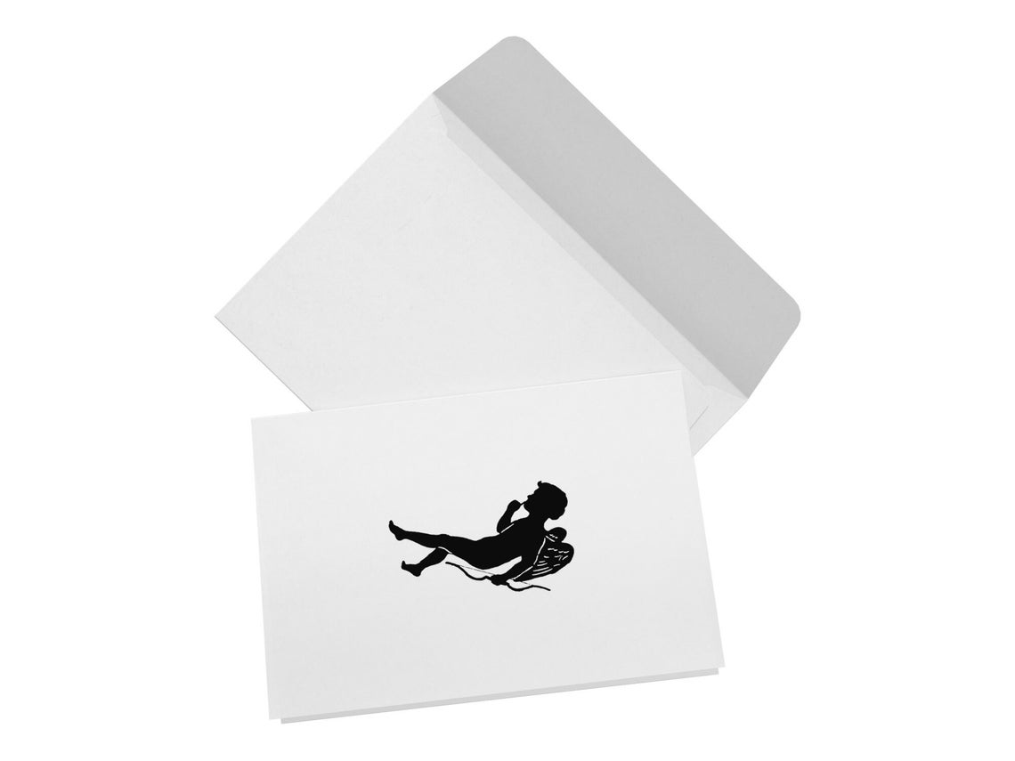 Black Cupid Silhouette Valentine Greeting Card With Envelope Art Print - Image 2