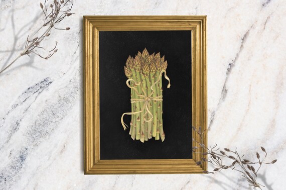 Asparagus Art Print Unframed Moody Oil Painting Still Life Original Small Shelf Art Print Kitchen Wall Gallery Print