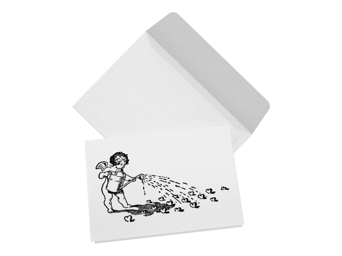 Cupid Watering Hearts Vintage Valentine Day Blank Notecard Set Print - Image 2