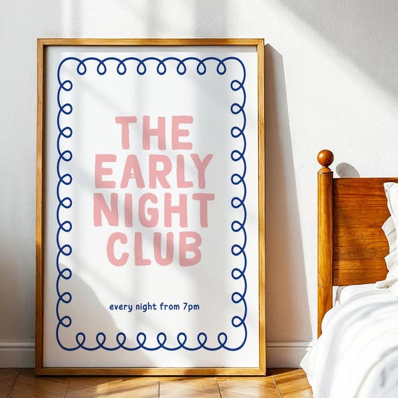 Bedroom Decor Print Retro Quote Wall Art Funny Poster Early Night Modern Home Trendy Stripe Bed