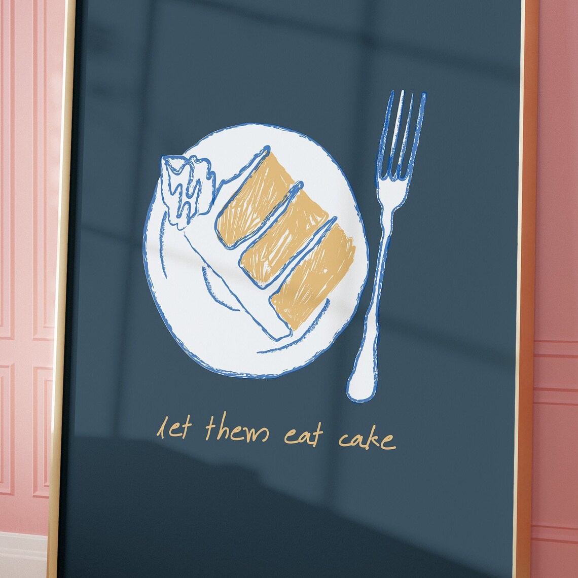 Let Them Eat Cake Whimsical Navy Birthday Cake Sketch Poster