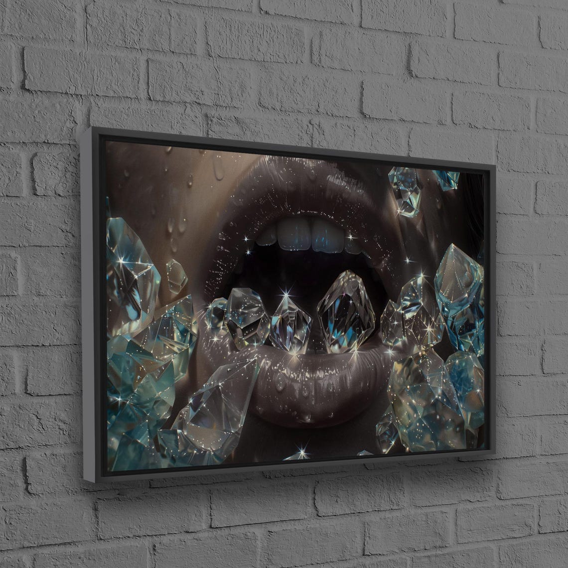 Crystal Lips Surreal Sparkle Diamond Dark Fantasy Art Poster