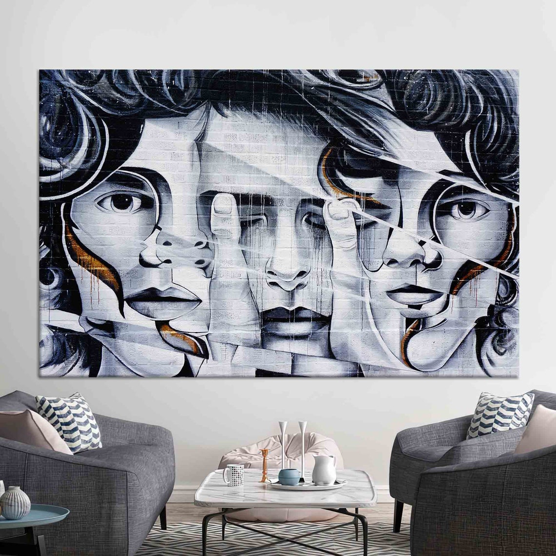 Graffiti Fragmented Woman Face Street Art Black White Poster