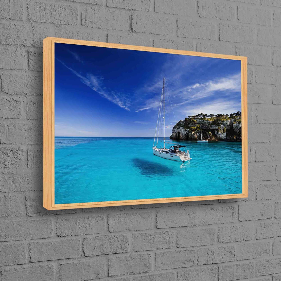 Sailboat Turquoise Sea Rocky Coast Summer Ocean Sailing Poster