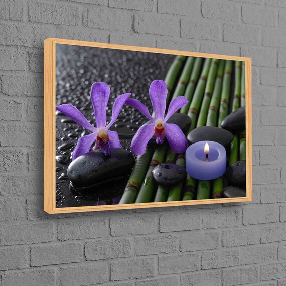 3d Wall Art Canvas Bamboo Grove Large Zen Candle Purple Orchid Black Stones