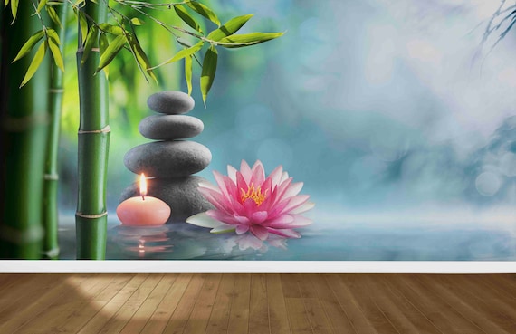 Zen Bamboo Spa Scene With Balancing Stones And Pink Lotus Poster