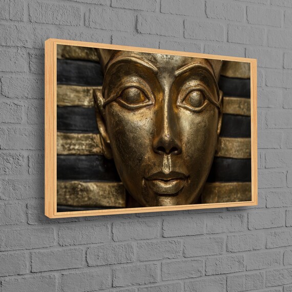 Golden Pharaoh Funerary Mask Ancient Egypt Decor Close Up Wall Art