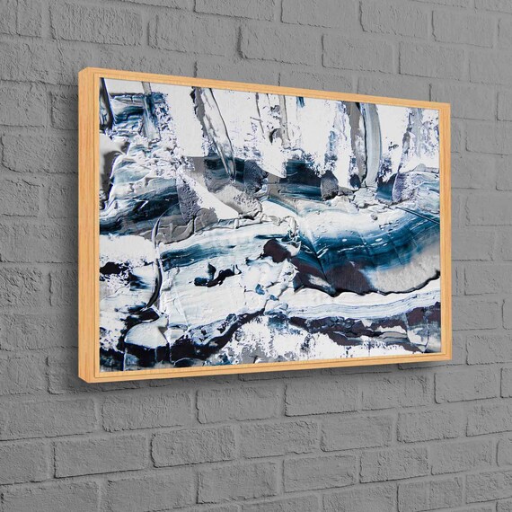 Black And White Navy Abstract Brushstroke Painting Canvas Poster