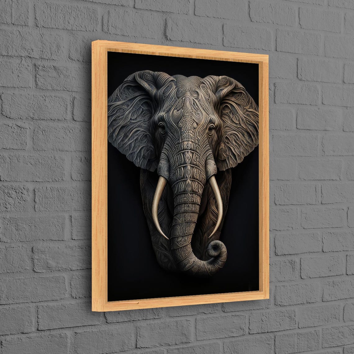 Elephant Head Tribal Pattern Black Background Majestic Art Poster