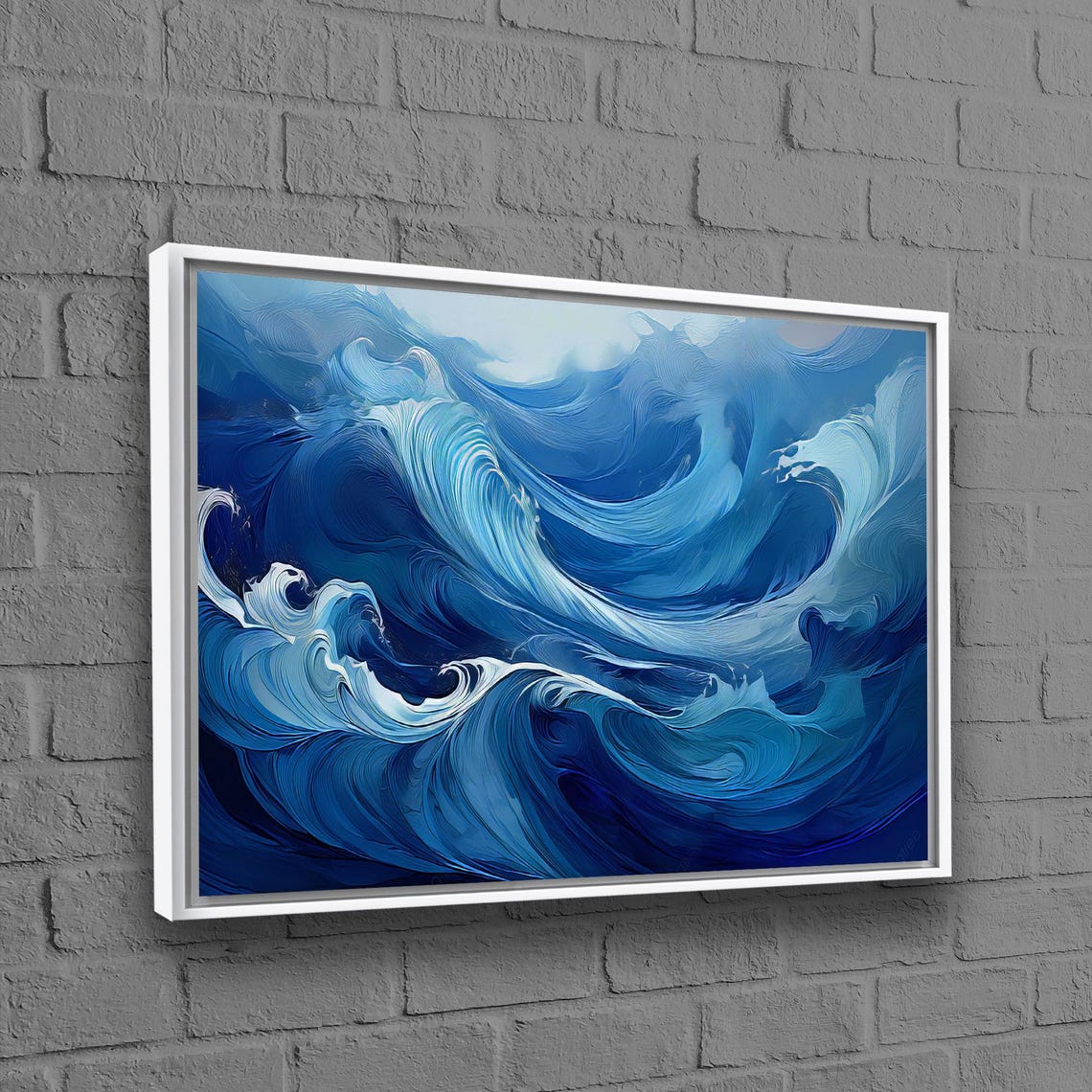 Abstract Blue Ocean Waves Swirling Deep Sea Modern Art Poster