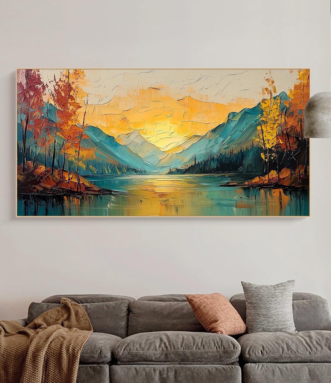 Sunset Mountain River Modern Wall Art Print - Image 4
