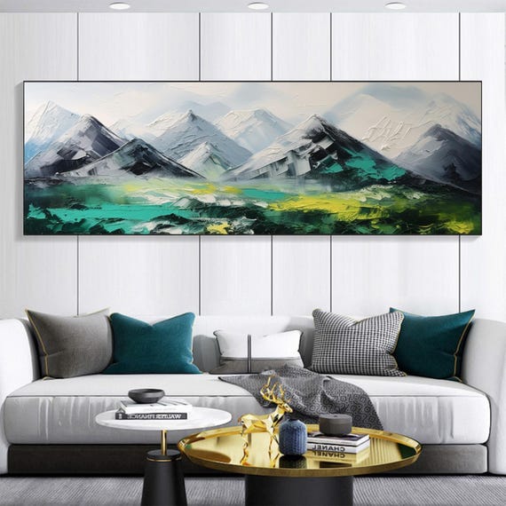 Original Abstract Green Mountain Landscape Oil Painting On Natural Scenery Painting Large Textured Wall Art Living Room Wall Decor