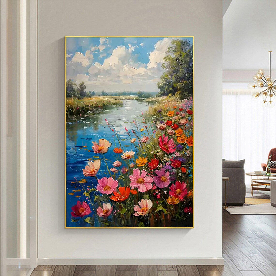 Colorful Flower Oil Painting, Abstract River Print - Image 4