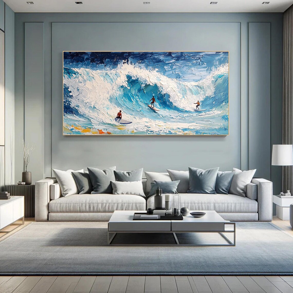 Personalized Abstract Surfing Art Poster, Blue Ocean Waves - Image 3