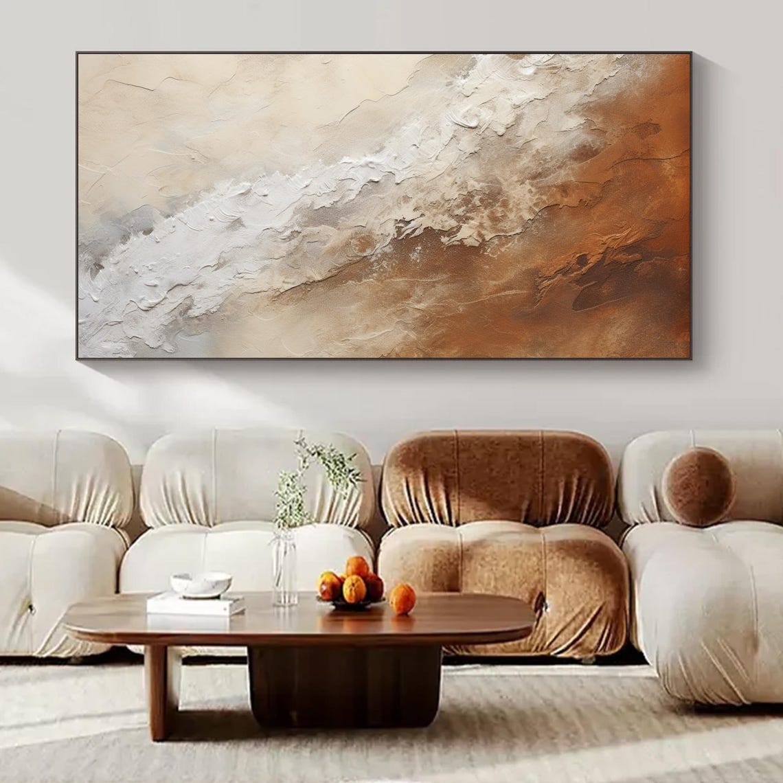 Warm Beige Brown Textured Wave Abstract Minimalist Neutral Wall Art - Image 2