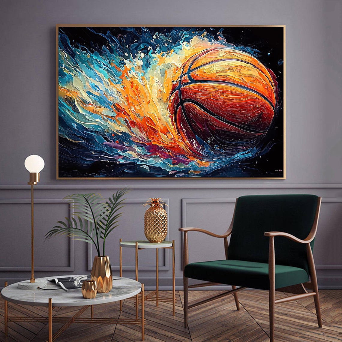 Abstract Basketball Sports Oil Painting On Original Large Textured Wall Art Teenage Athlete Gifts Modern Custom Room Wall Decor - Image 3