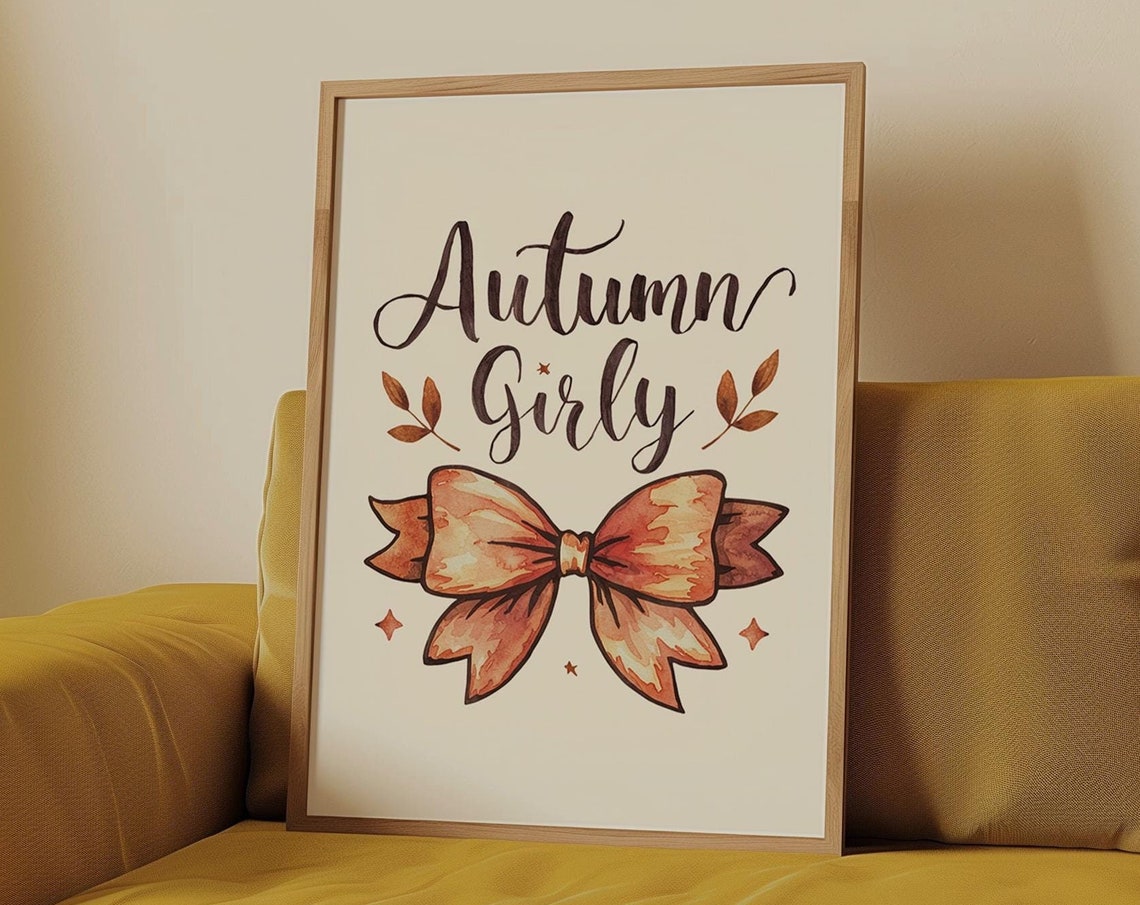 Autumn Girly Orange Watercolor Bow Fall Leaves Coquette Poster - Image 4