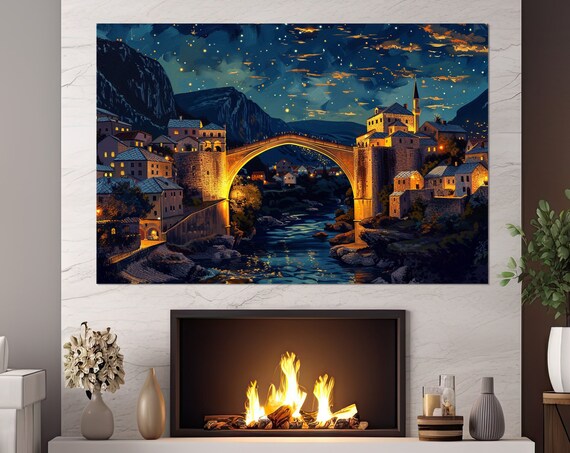 Mostar Bridge Abstract Art Print, Bosnia Travel