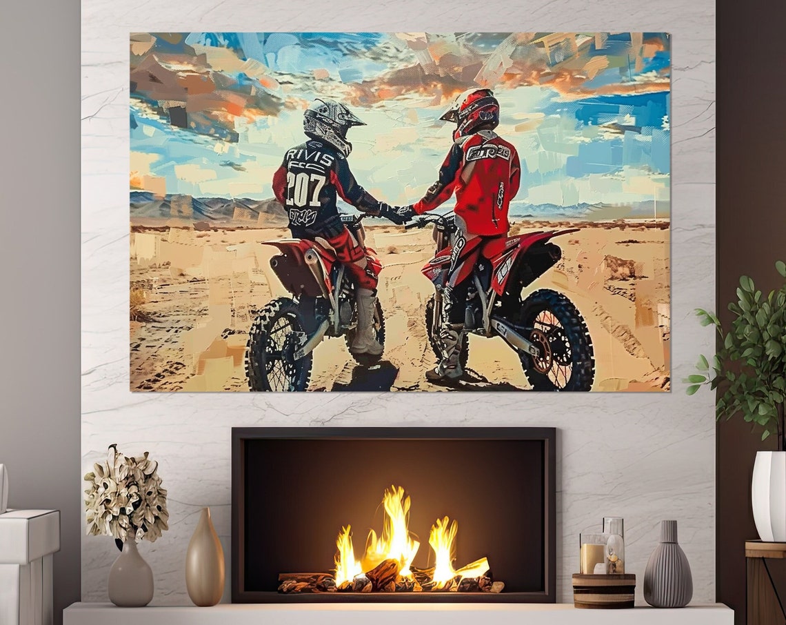 Motocross Riders Desert Dirt Bikes Vintage Painted Style Sports Poster