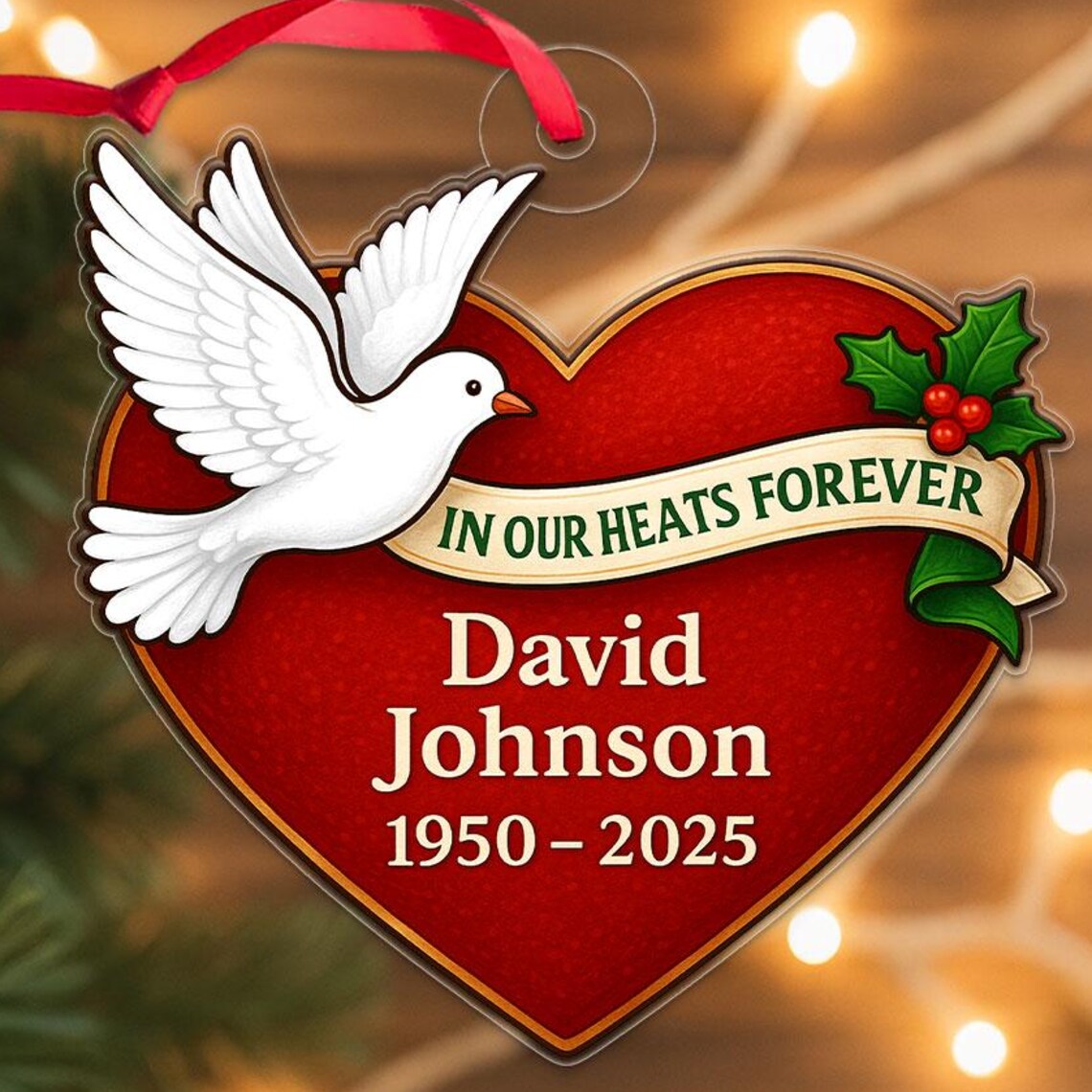 Personalized Memorial Heart Ornament Dove In Our Heats Forever Wall Art
