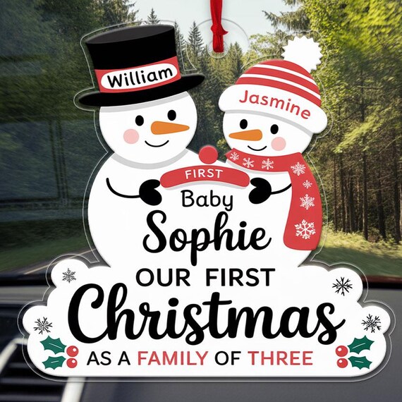 Our First Christmas As A Family Of Three Snowman Ornament Wall Art