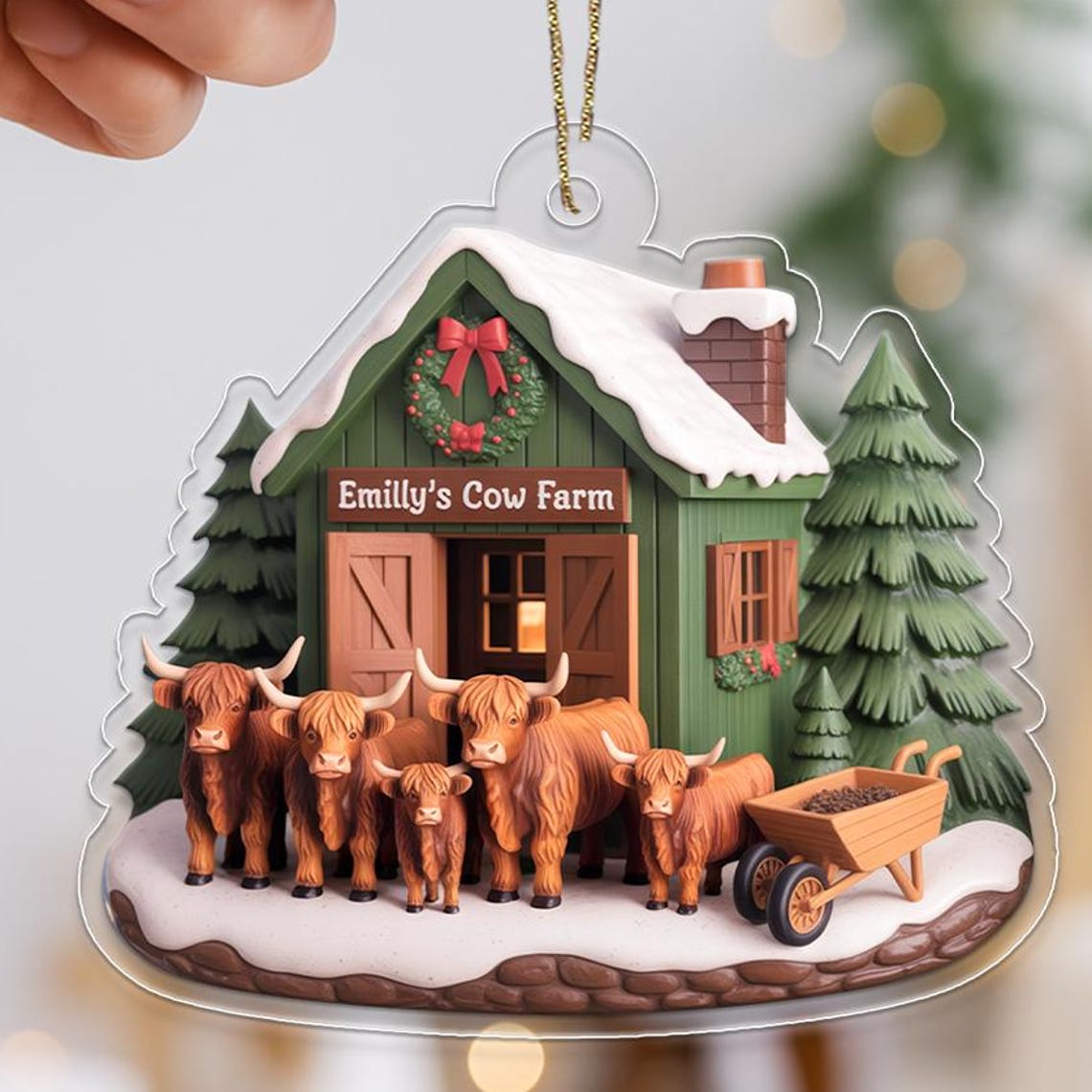Personalized Cow Farm Acrylic Christmas Ornament Highland Cows Poster