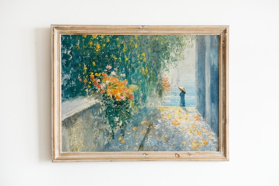 Impressionist Flower Alley By The Sea Watercolor City Art Poster