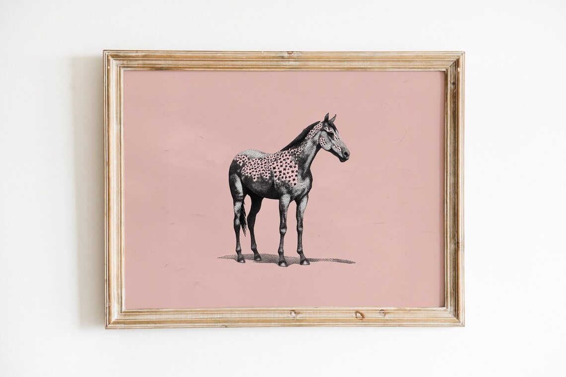Spotted Horse On Blush Pink Modern Equine Western Art Poster