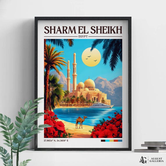 Sharm El Sheikh Retro Travel Print Wall Art Framed Canvas Poster Illustration Wanderlust