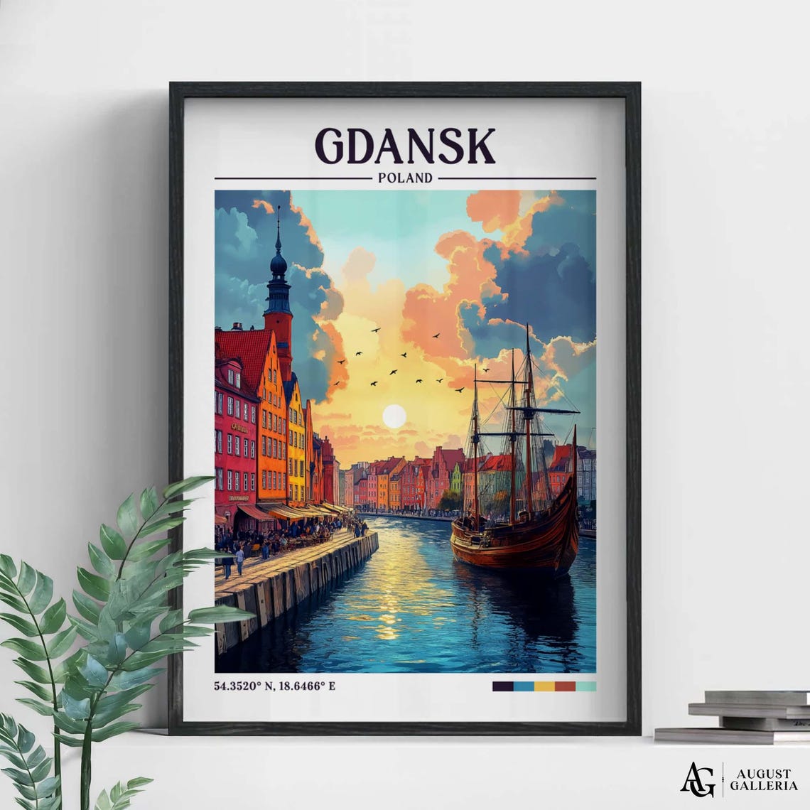 Gdask Poland Retro Travel Print Wanderlust Posters Illustration Wall Art Framed Prints Canvas Poster