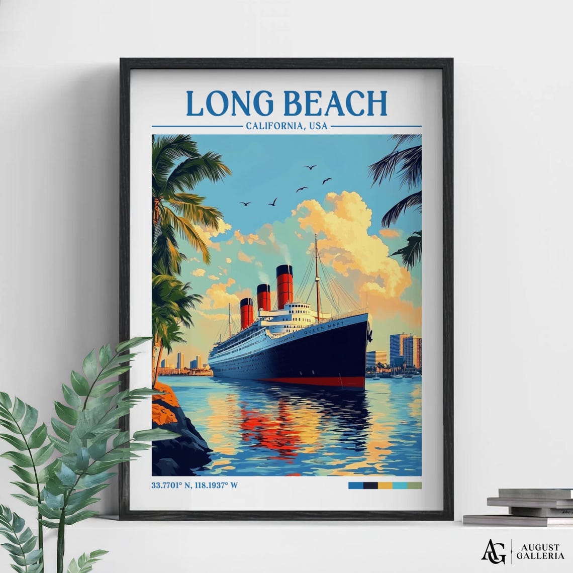 Long Beach Retro Travel Print Wanderlust Posters Wall Art Framed Prints Canvas Poster