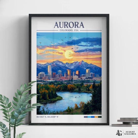Aurora Colorado Retro Travel Print Wanderlust Posters Wall Art Framed Prints Canvas Poster