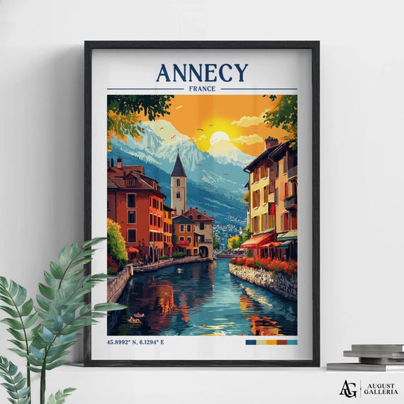 Annecy France Retro Travel Print Wanderlust Posters Wall Art Framed Prints Canvas Poster