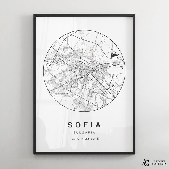 Sofia Bulgaria Minimalist City Street Map Black and White Art Poster