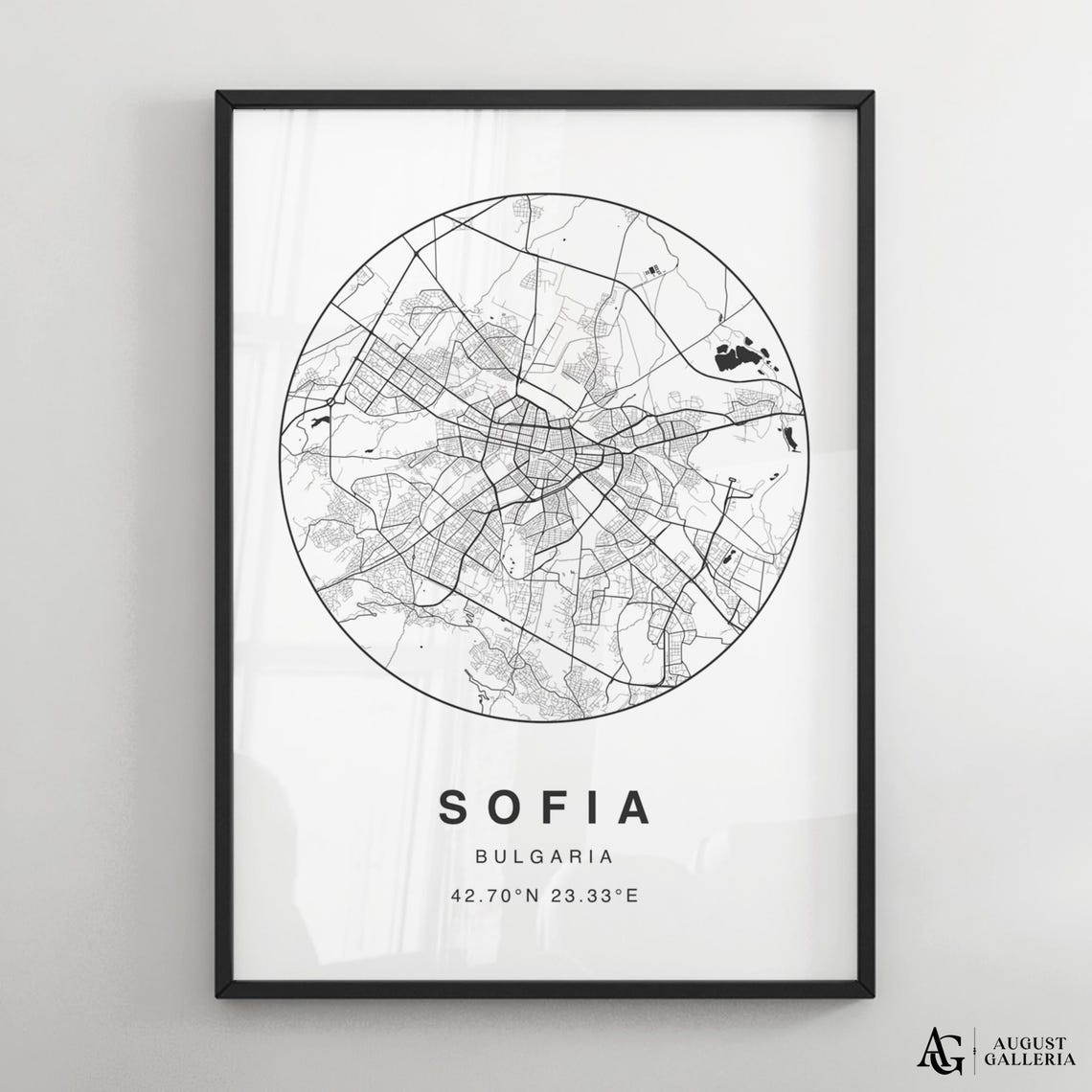 Sofia Bulgaria Minimalist City Street Map Black and White Art Poster