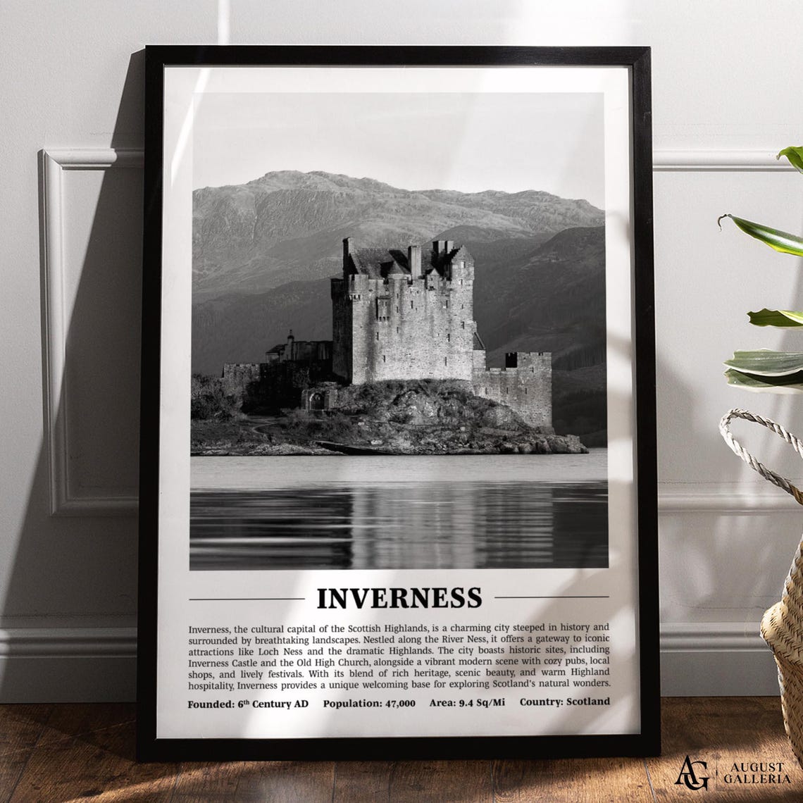 Inverness Castle Scottish Highlands Black and White City Poster