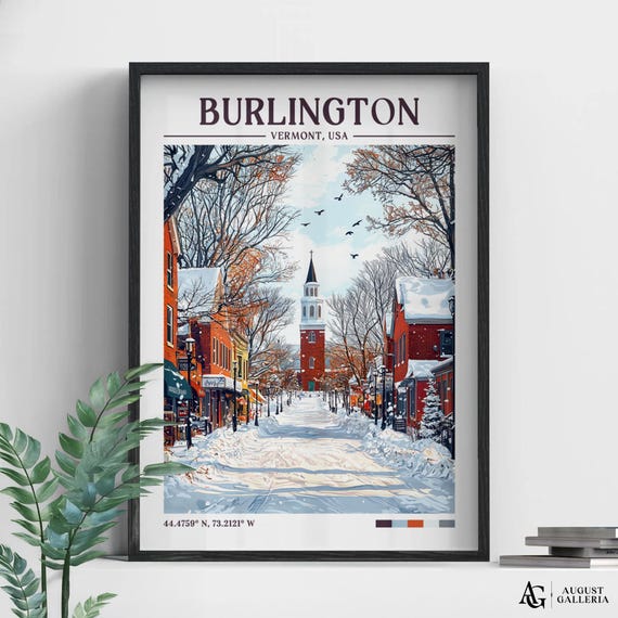 Burlington Vermont Retro Travel Print Wanderlust Posters Wall Art Framed Prints Canvas Poster