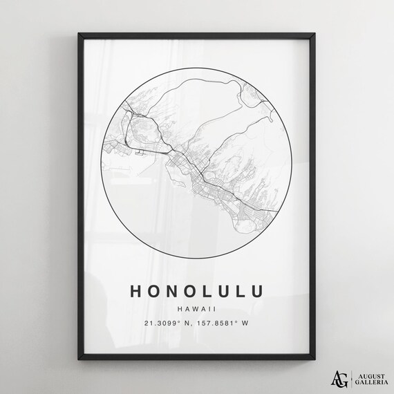 Honolulu Hawaii Minimalist Circular City Map Poster with Coordinates