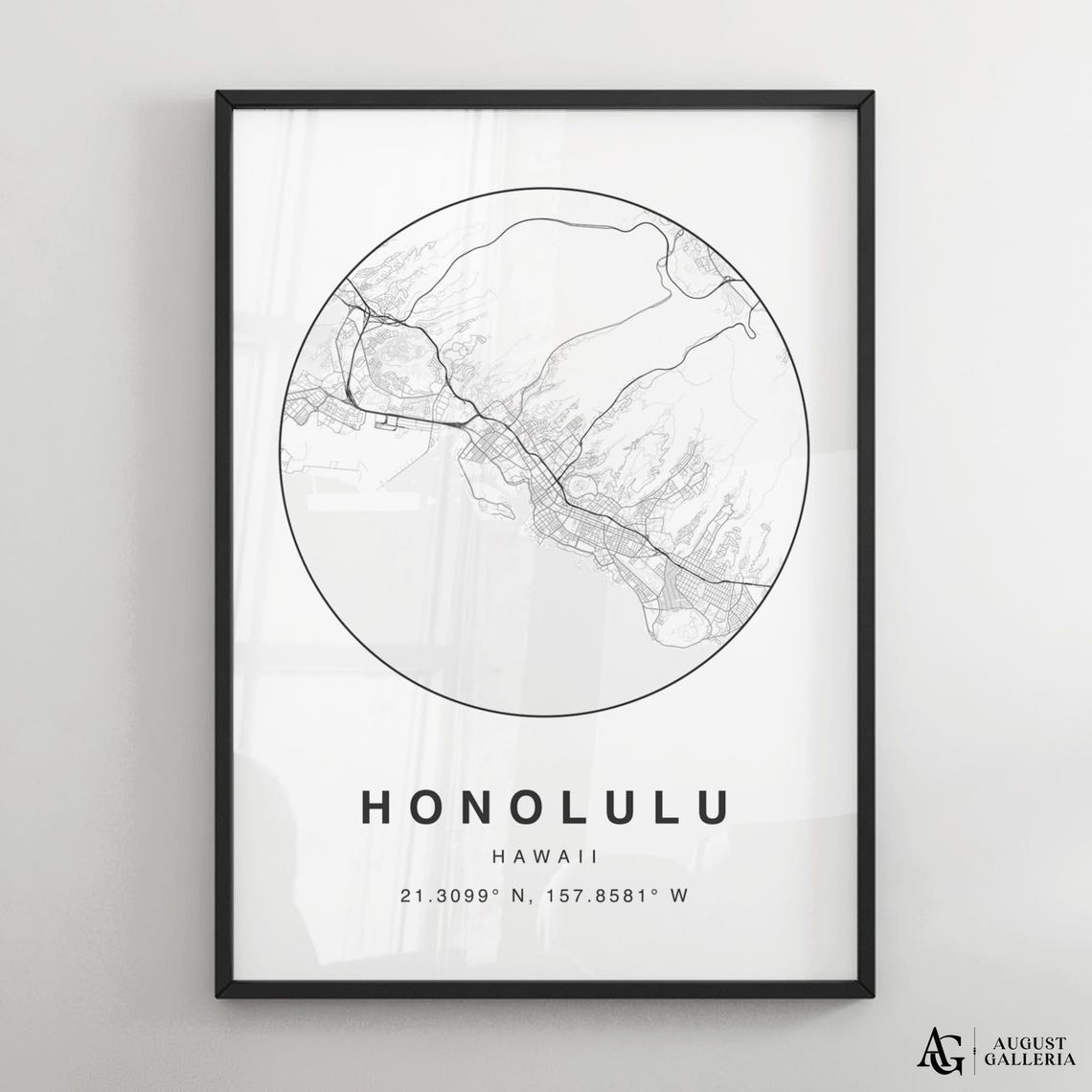 Honolulu Hawaii Minimalist Circular City Map Poster with Coordinates