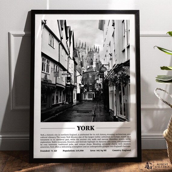 York England Black and White City York Minster Shambles Poster