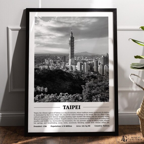 Taipei 101 Tower Black and White Taiwan Skyline Travel Poster