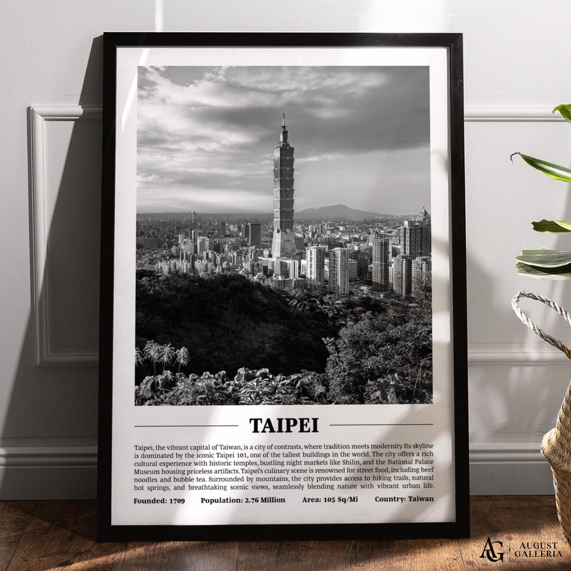 Taipei 101 Tower Black and White Taiwan Skyline Travel Poster