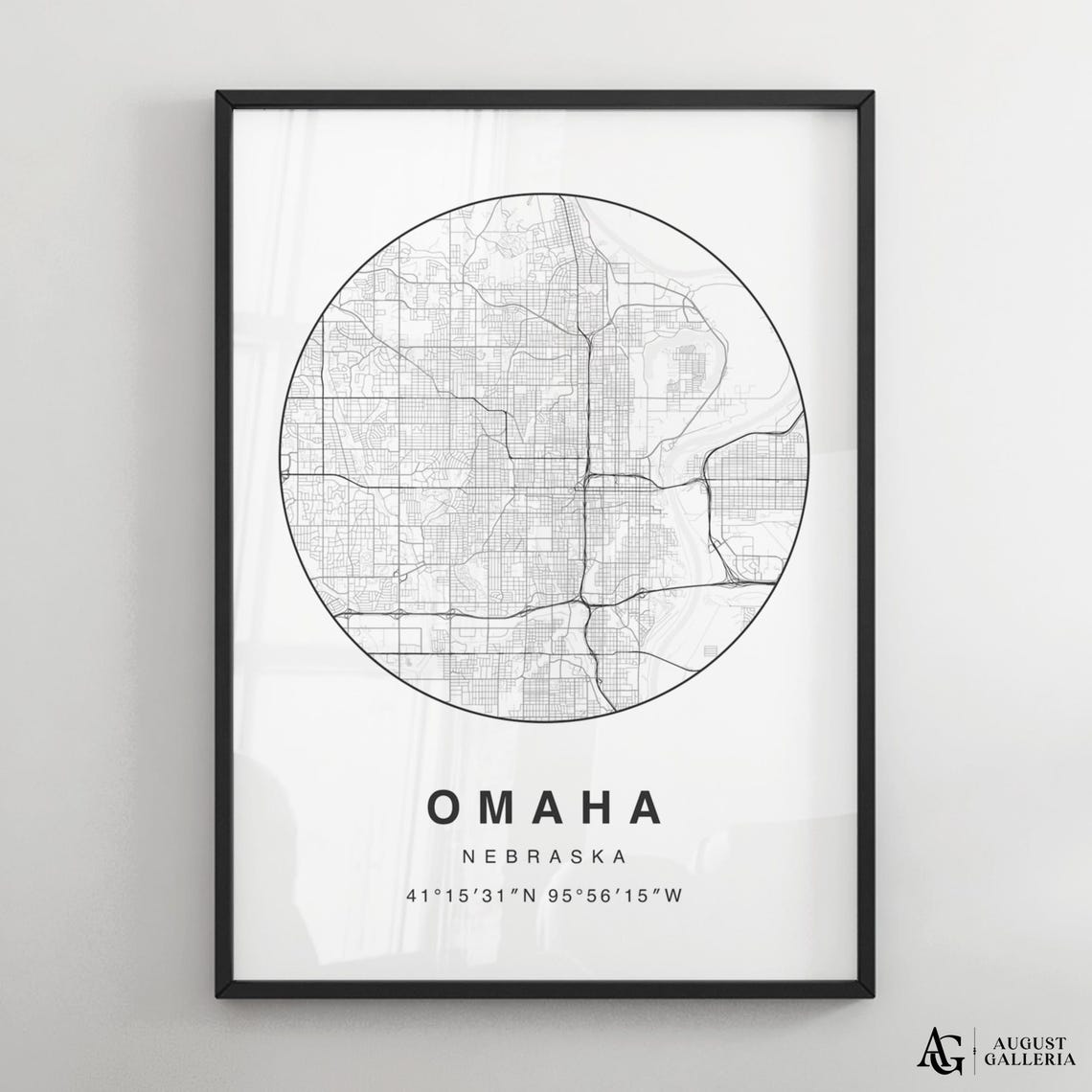 Omaha Nebraska Circular Minimalist Black White City Map Poster