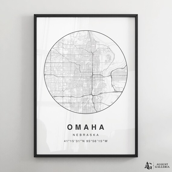 Omaha Nebraska Circular Minimalist Black White City Map Poster