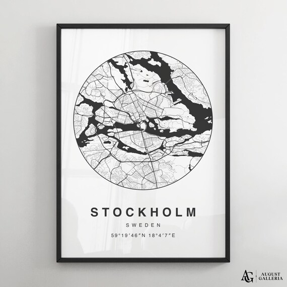 Stockholm Sweden Minimalist City Street Map Black and White Art Poster