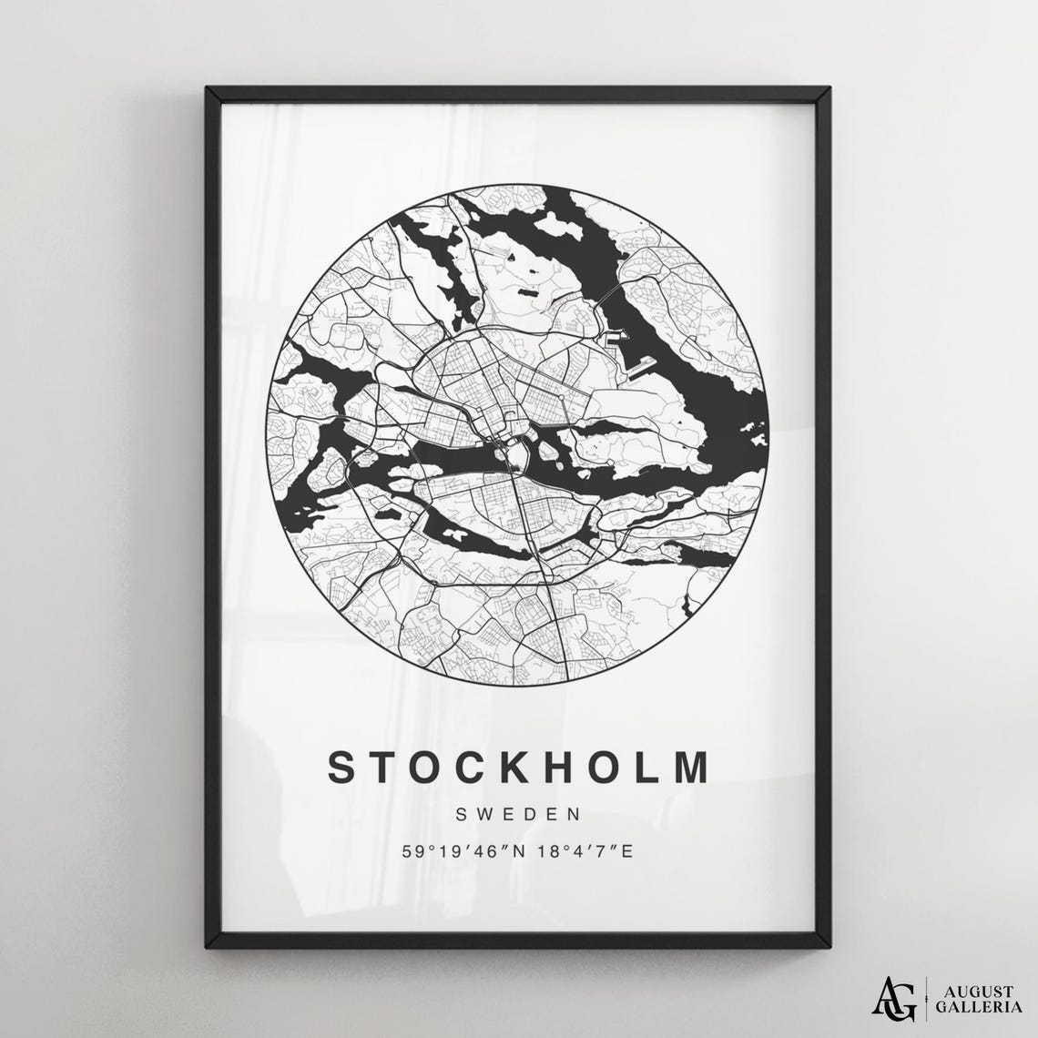 Stockholm Sweden Minimalist City Street Map Black and White Art Poster