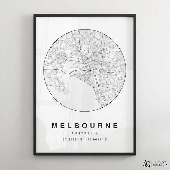 Melbourne Australia Circular City Map Minimalist Black White Poster