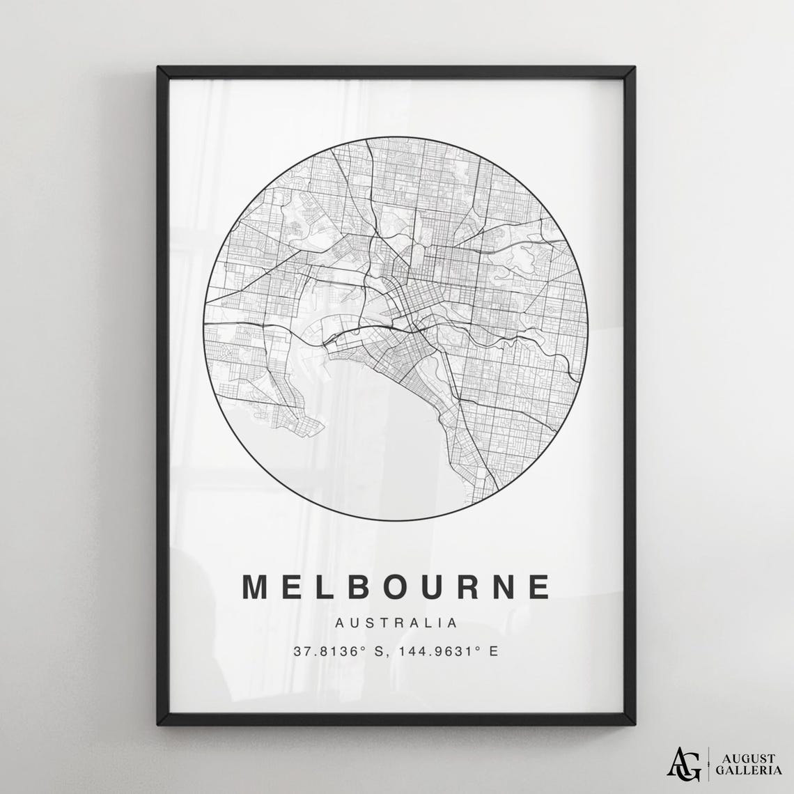 Melbourne Australia Circular City Map Minimalist Black White Poster
